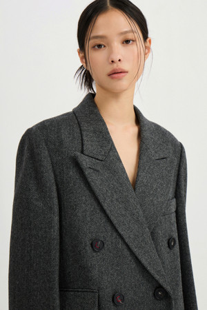 Stripe Gang Collar Long Coat (grey)