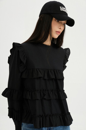 [Re-Order] Frill Point Long Sleeve Blouse (black)