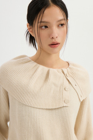 Single Neck Ruffle Knit Pullover (ivory)