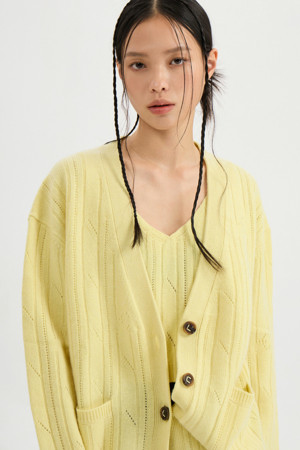 Cable Cashmere Knit Cardigan (light yellow)