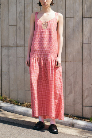 Front Slit Gingham Check Long Dress