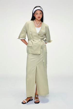 Collarless V Neck Jacket (With Belt)