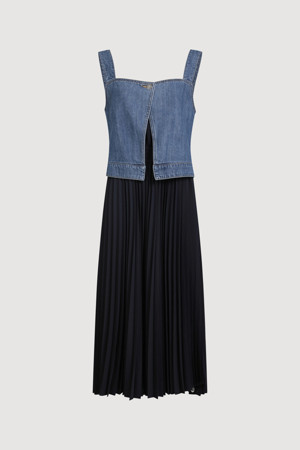 Denim Woven MIX Pleats Dress