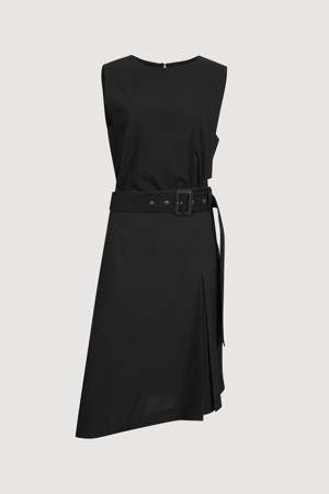 Texture Mix Sleeveless Dress (With Belt)