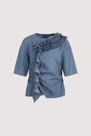 [Atelier] Frill Block Shirring Denim Top