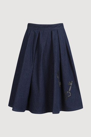 [Atelier] Key Embroidery Volume Denim Skirt (blue)