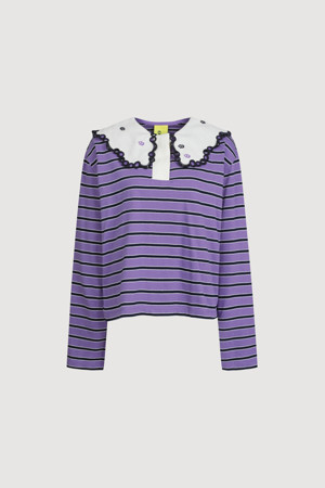 Collar Embroidery Stripe Long Sleeve T-shirt