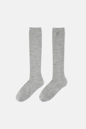 Embroidery Point Ribbed Knee Socks