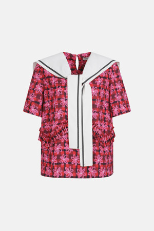 Sailor Flower Checkered Patterned Blouse