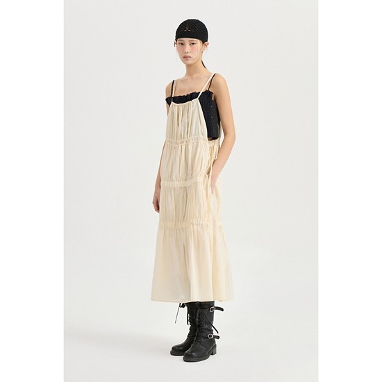 [Atelier] Shirring Sleeveless Dress (light beige)