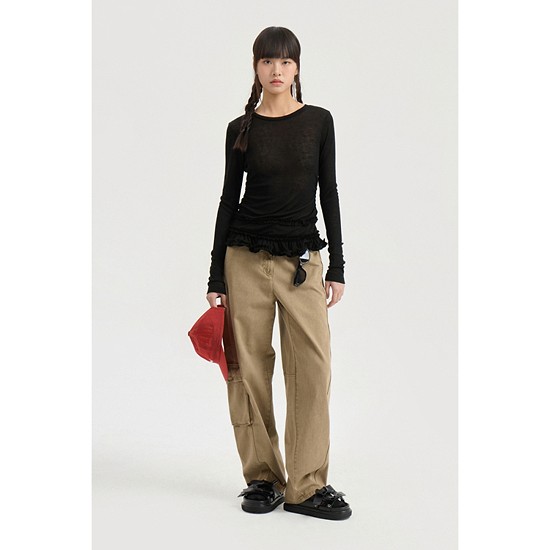 Pocket Point Dying Denim Pants (beige)