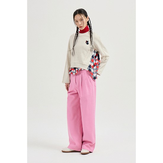 Two-tuck Dying Denim Pants (pink)