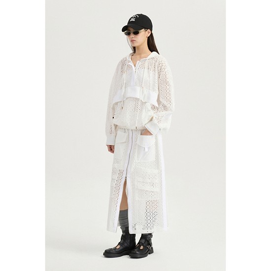 [Atelier] Eyelet Lace Back Banding Long Skirt (white)