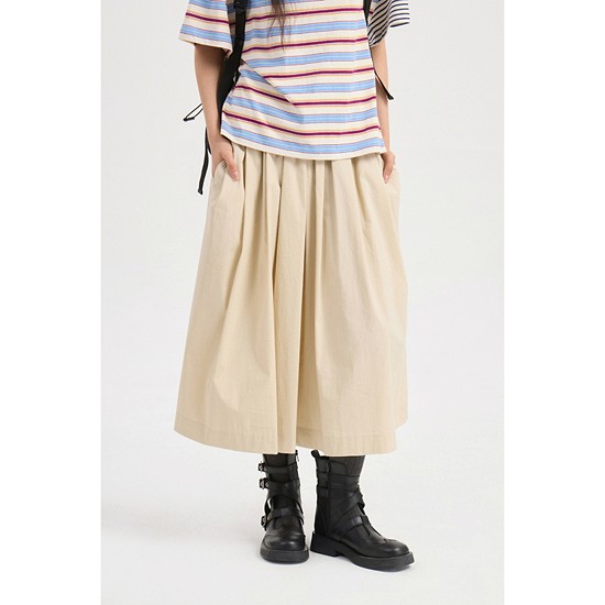 Pleats Banding Long Skirt (light beige)