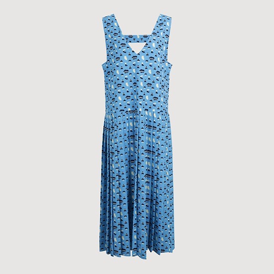 Symbol Printing Pleats Sleeveless Dress