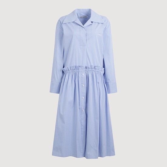 Striped Ruffle Waist Shirt Dress