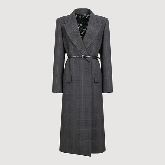 Belted Long Check Jacket