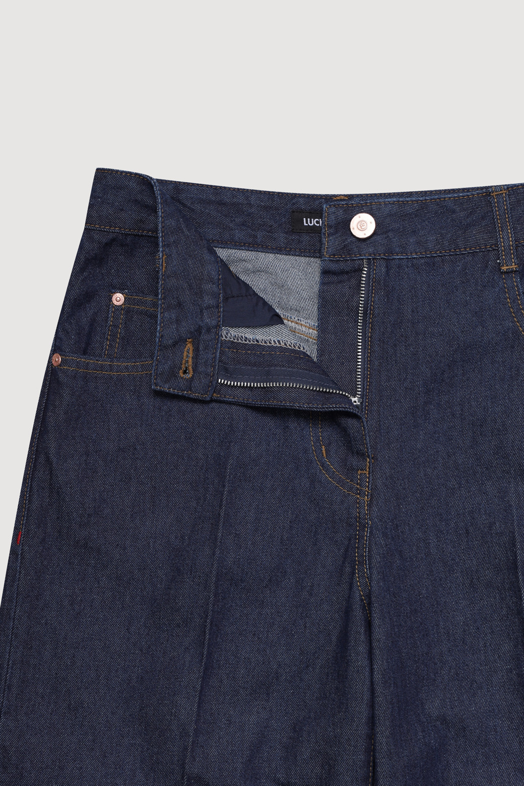 LUCKY CHOUETTE - 롱/미디팬츠 - Turn Up Denim Pants (dark blue)