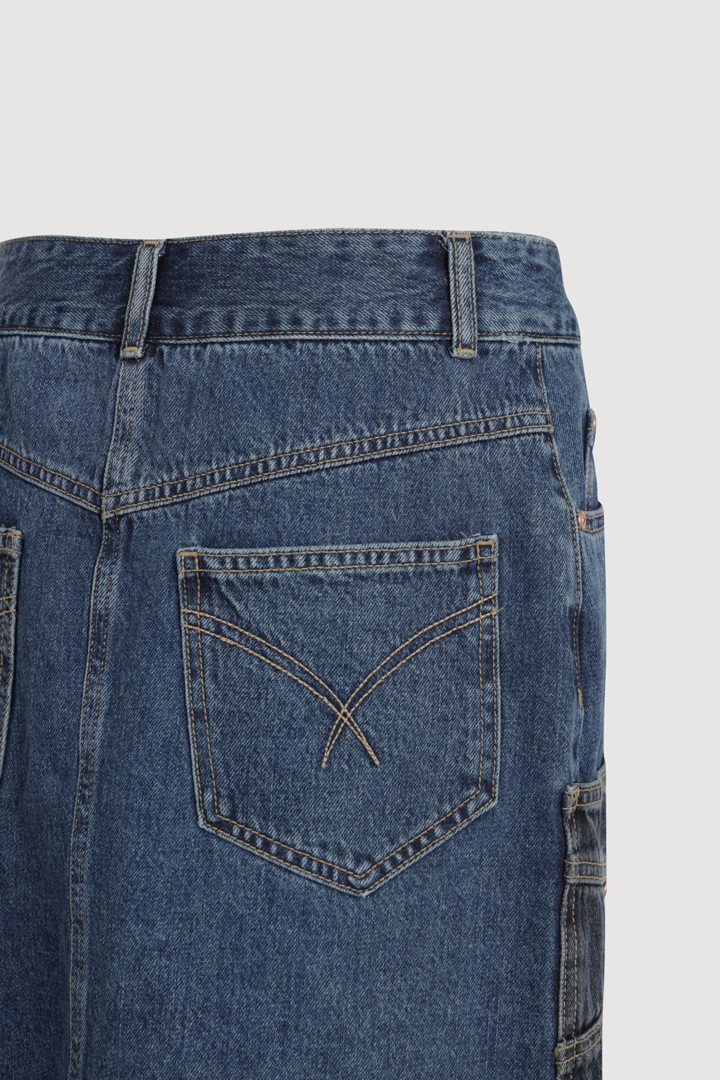 LUCKY CHOUETTE - 미디스커트 - Color Block Asymmetric Denim Skirt (blue)