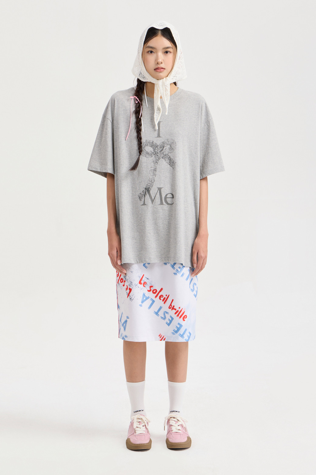 LUCKY CHOUETTE - 반소매 티셔츠 - Chouetties by LUCKY CHOUETTE_Graphic Semi Over Fit Half Sleeve T-shirt (melange grey)