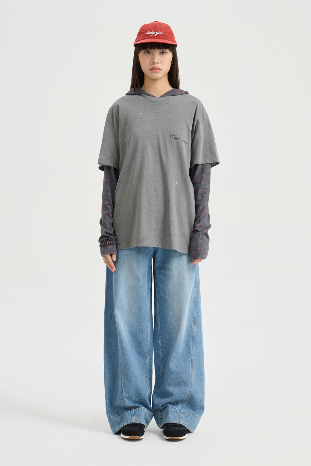 LUCKY CHOUETTE - 롱/미디팬츠 - Wappen Point Back Banding Denim Pants (blue)