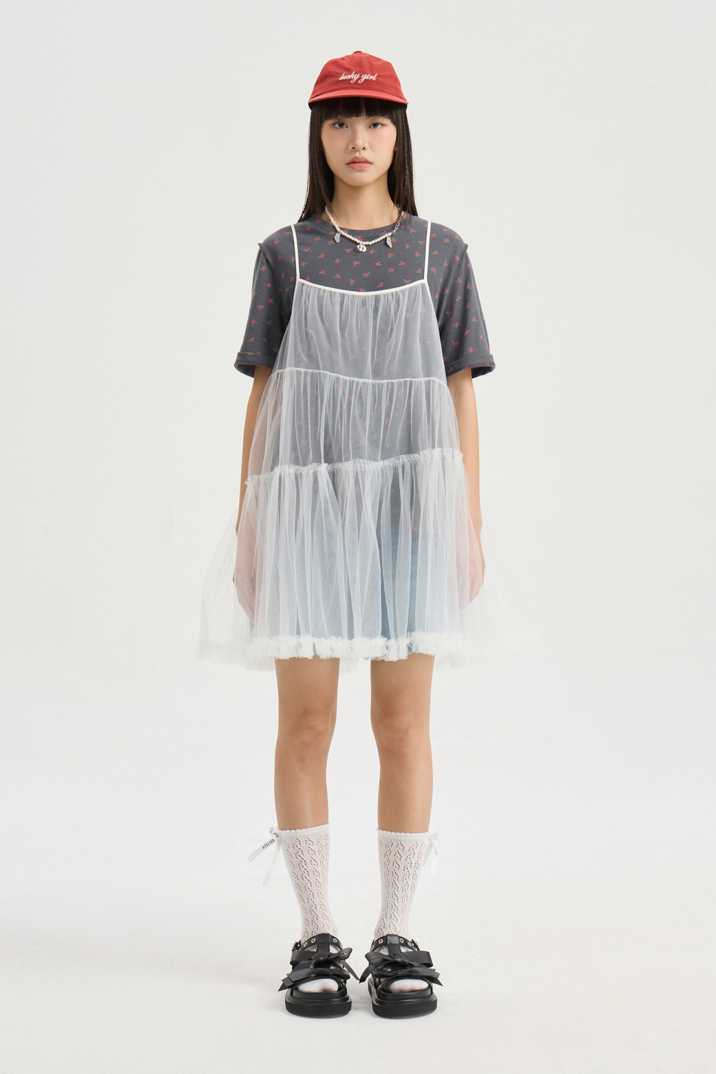LUCKY CHOUETTE - 블라우스 - Shirring Mesh Top Blouse (white)