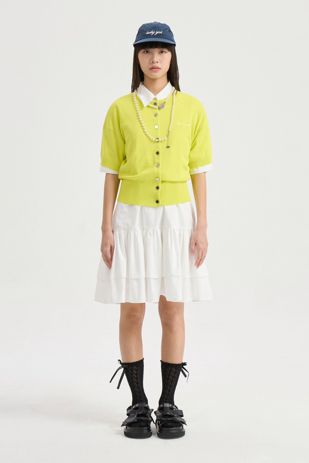 LUCKY CHOUETTE - 가디건 - Essential Half Sleeve Knit Cardigan (yellow)