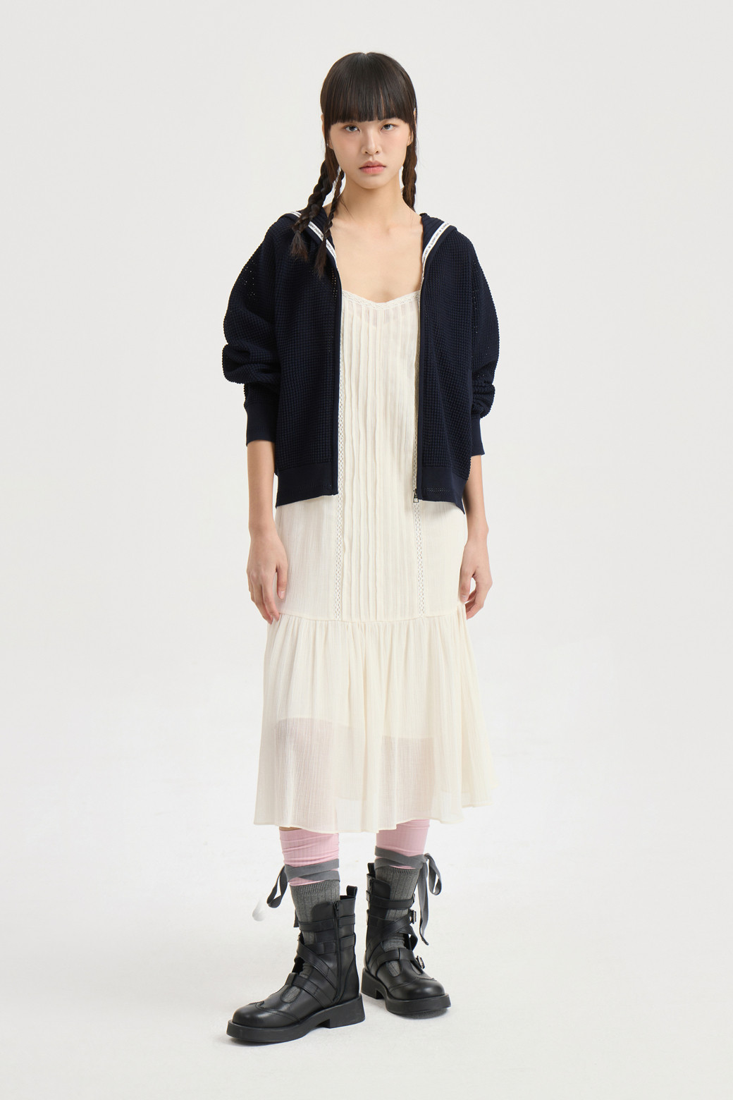 LUCKY CHOUETTE - 가디건 - Sailor Crochet Knit Cardigan (dark navy)