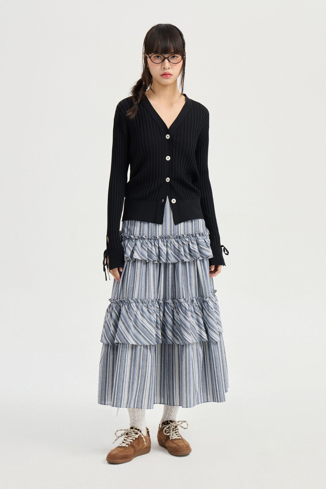 LUCKY CHOUETTE - 가디건 - Ribbed Slim Fit Knit Cardigan (black)