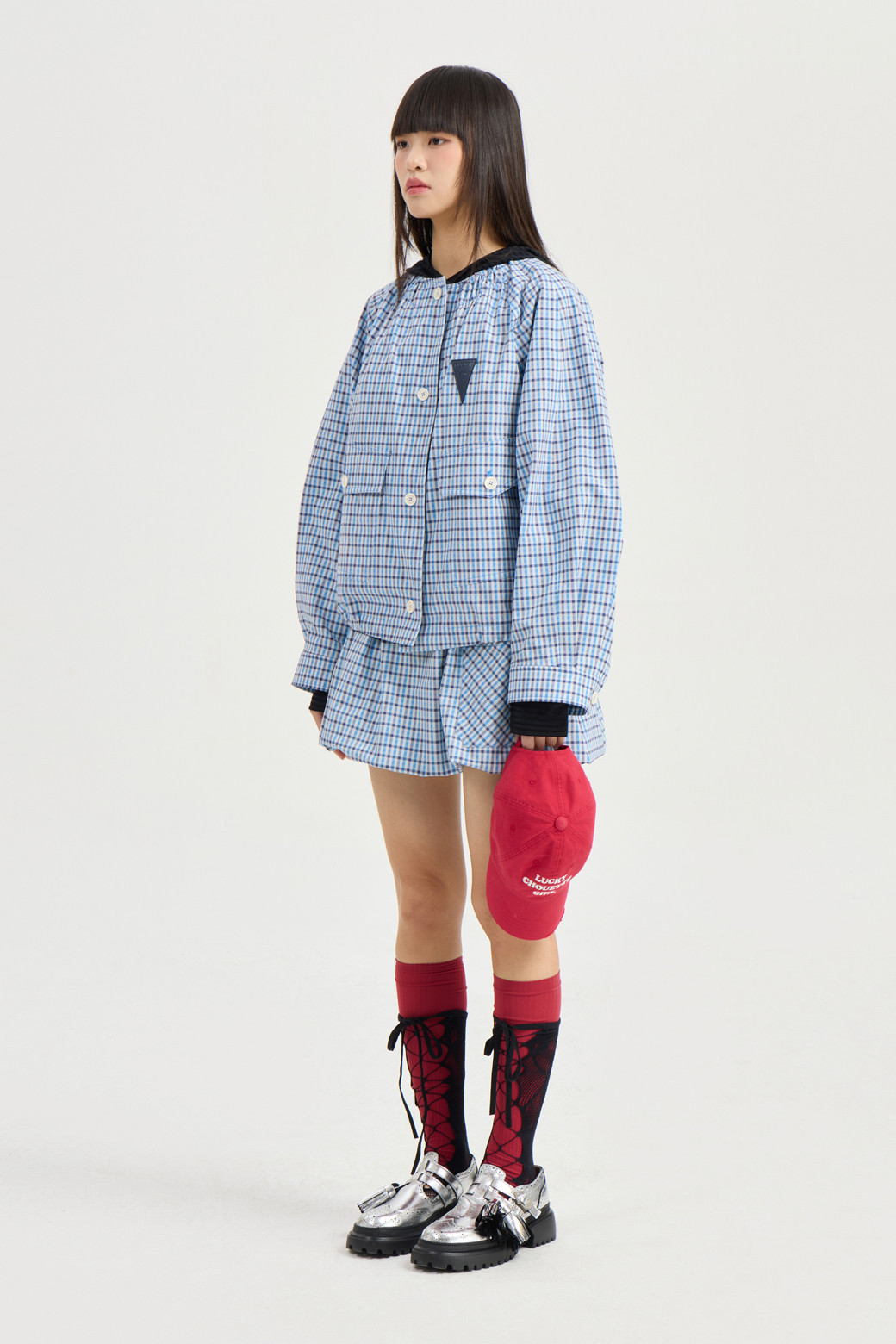 LUCKY CHOUETTE - 미니스커트 - Pocket Point Check Mini Skirt (blue)