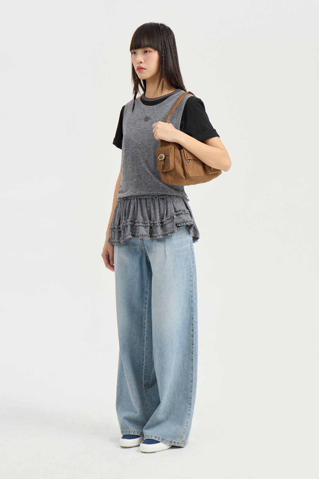 LUCKY CHOUETTE - 롱/미디팬츠 - [Re-Order]Semi Wide Denim Pants (blue)