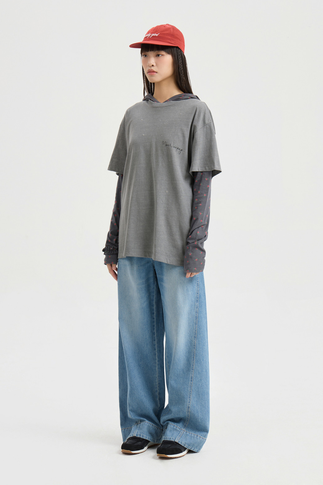 LUCKY CHOUETTE - 롱/미디팬츠 - Wappen Point Back Banding Denim Pants (blue)
