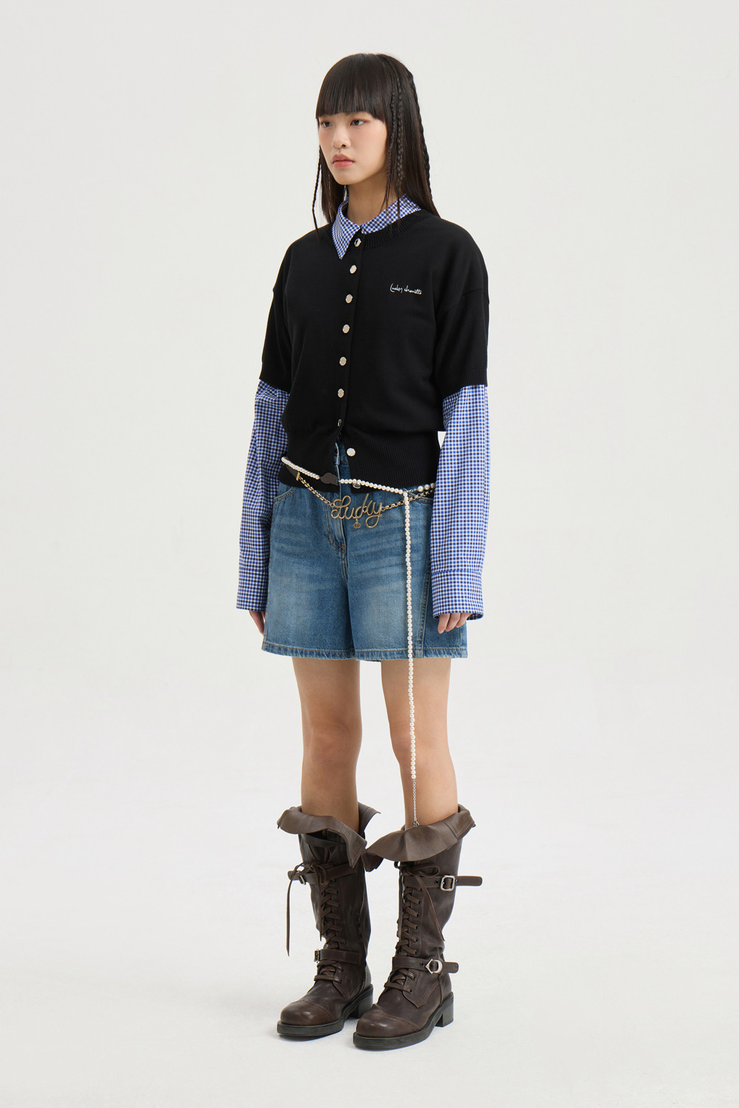 LUCKY CHOUETTE - 쇼트팬츠 - Back Banding Denim Shorts (blue)