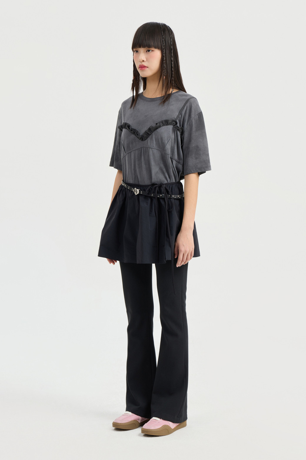 LUCKY CHOUETTE - 반소매 티셔츠 - Bustier Point Half Sleeve T-shirt (grey)