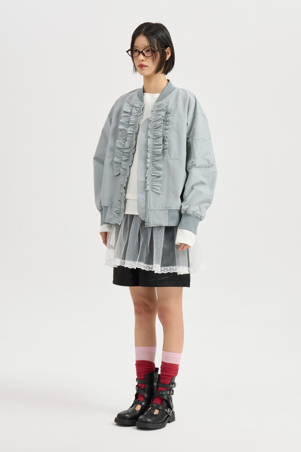 LUCKY CHOUETTE - 점퍼 - [인플루언서 PICK] Frill Detail Knit Ribbed Jumper (mint)