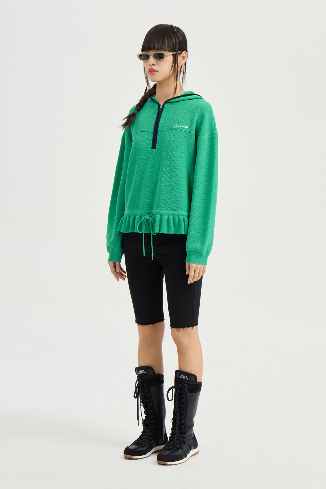 LUCKY CHOUETTE - 스웨터 - Zip Up Hood Pullover (green)