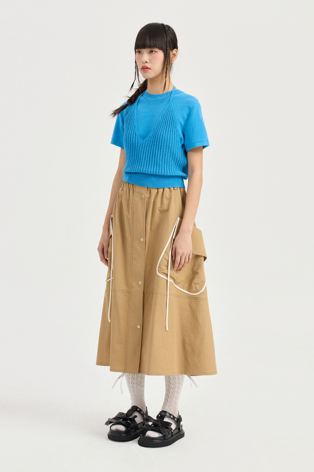 LUCKY CHOUETTE - 스웨터 - Bustier Set Half Sleeve Pullover (blue)