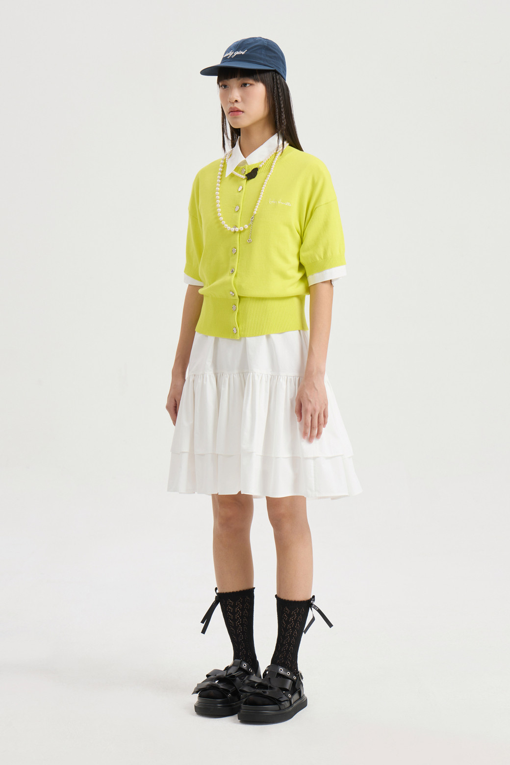 LUCKY CHOUETTE - 가디건 - Essential Half Sleeve Knit Cardigan (yellow)