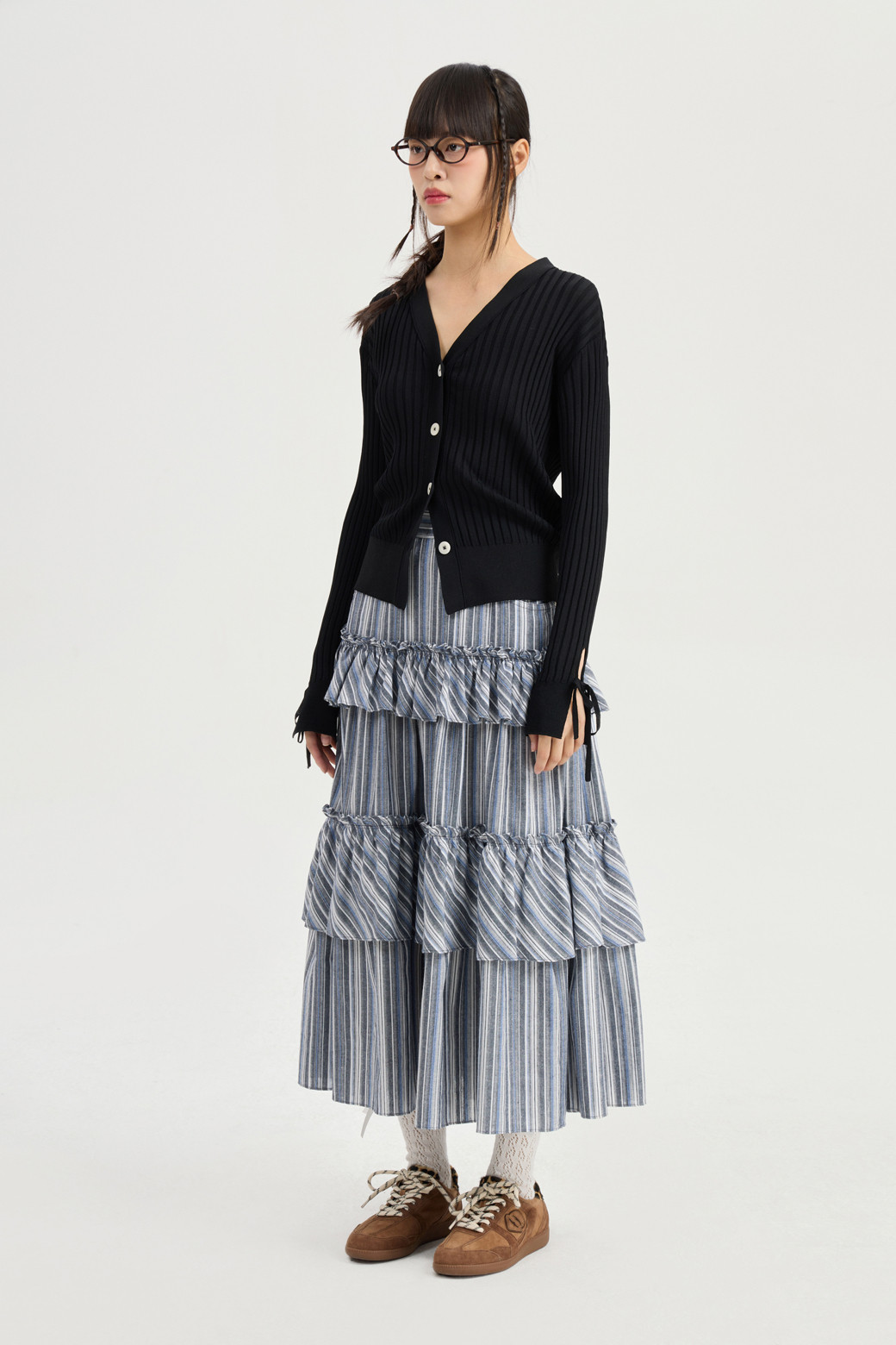 LUCKY CHOUETTE - 가디건 - Ribbed Slim Fit Knit Cardigan (black)