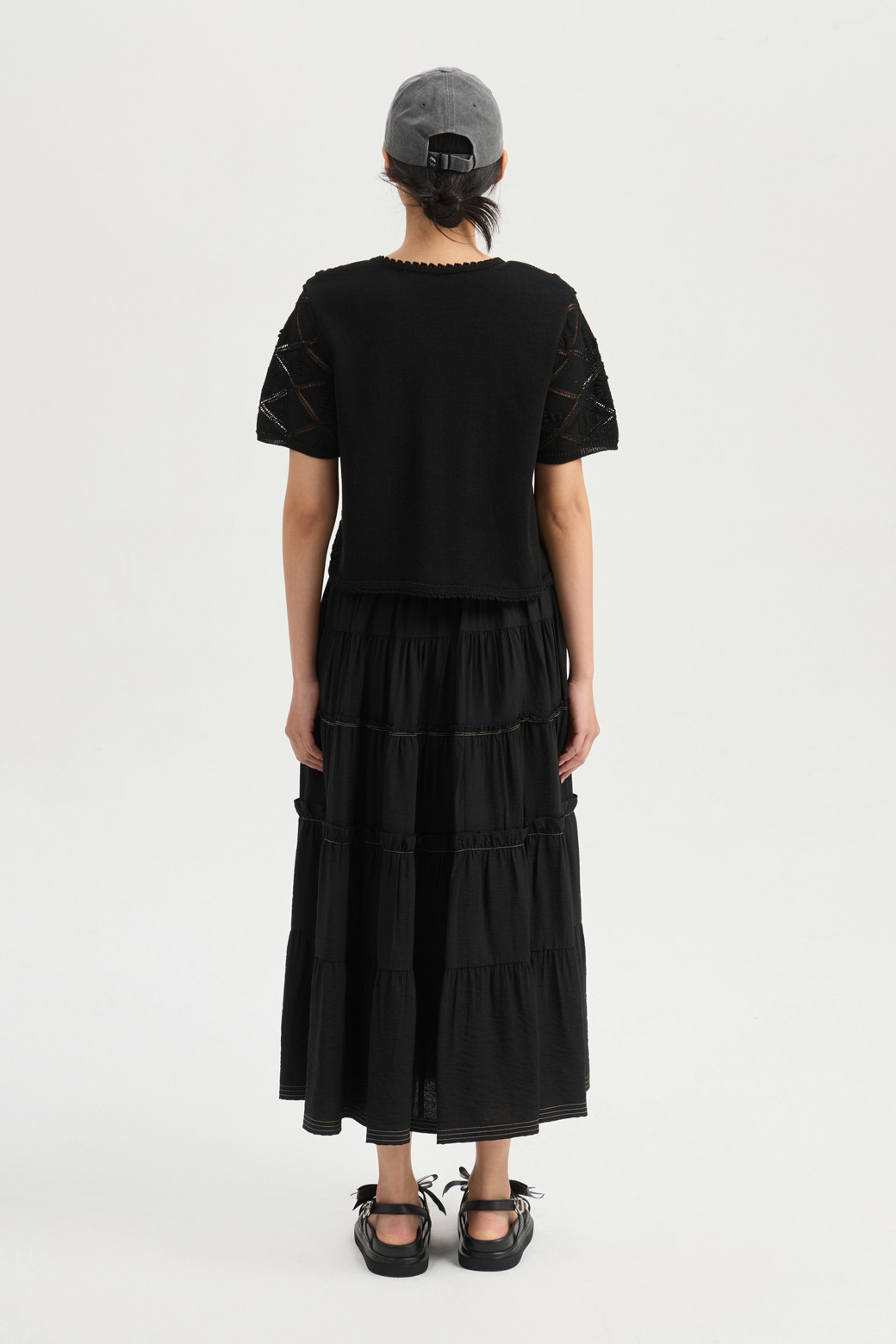 Shirring Back Banding Long Skirt (black)_LUCKY CHOUETTE