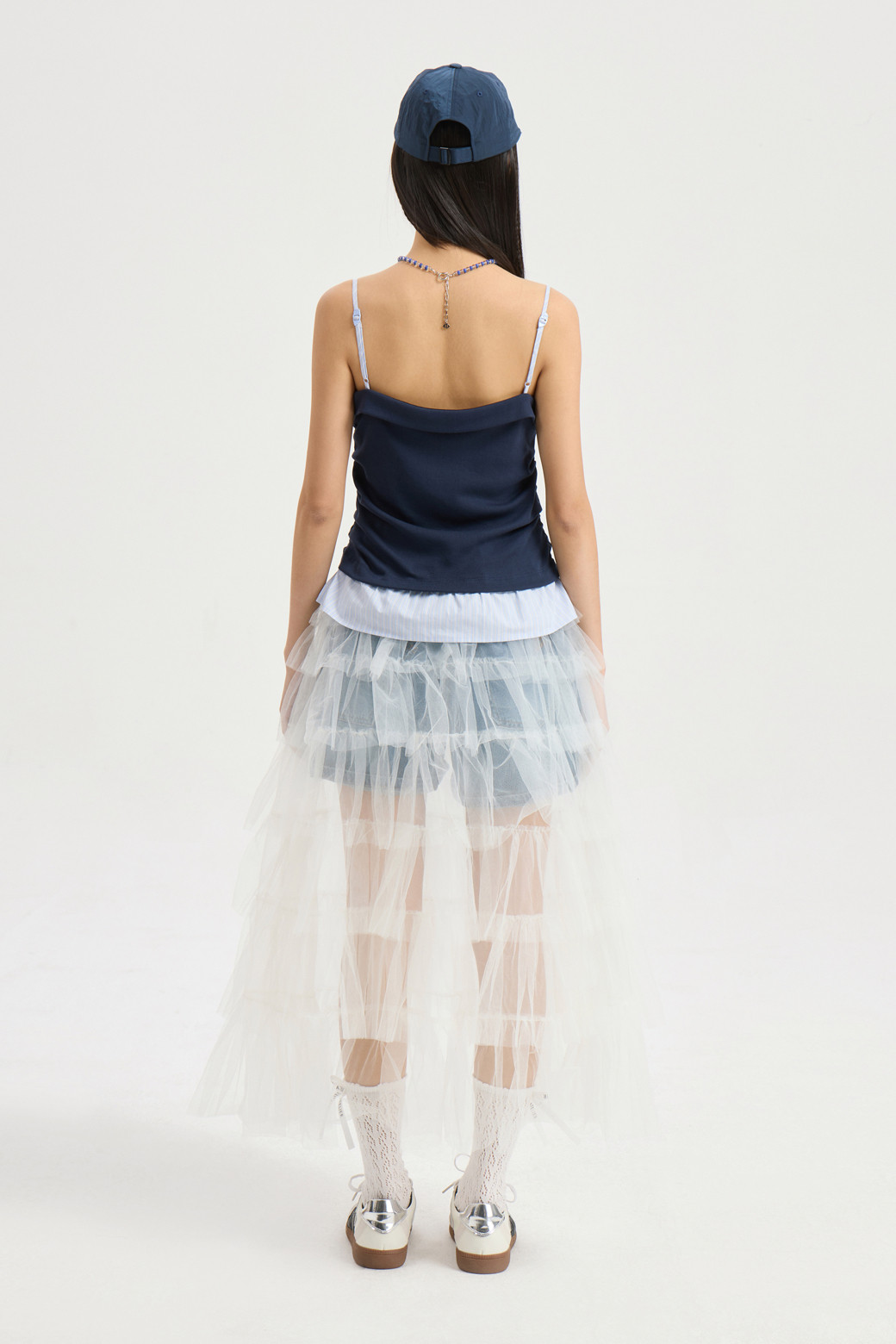 LUCKY CHOUETTE - 롱스커트 - Frill Mesh Banding Long Skirt (ivory)