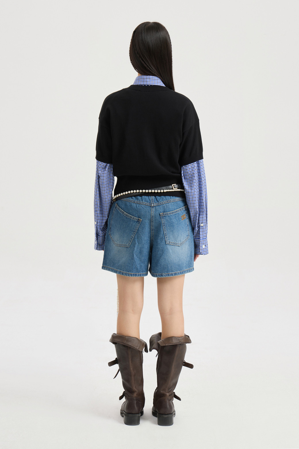 LUCKY CHOUETTE - 쇼트팬츠 - Back Banding Denim Shorts (blue)