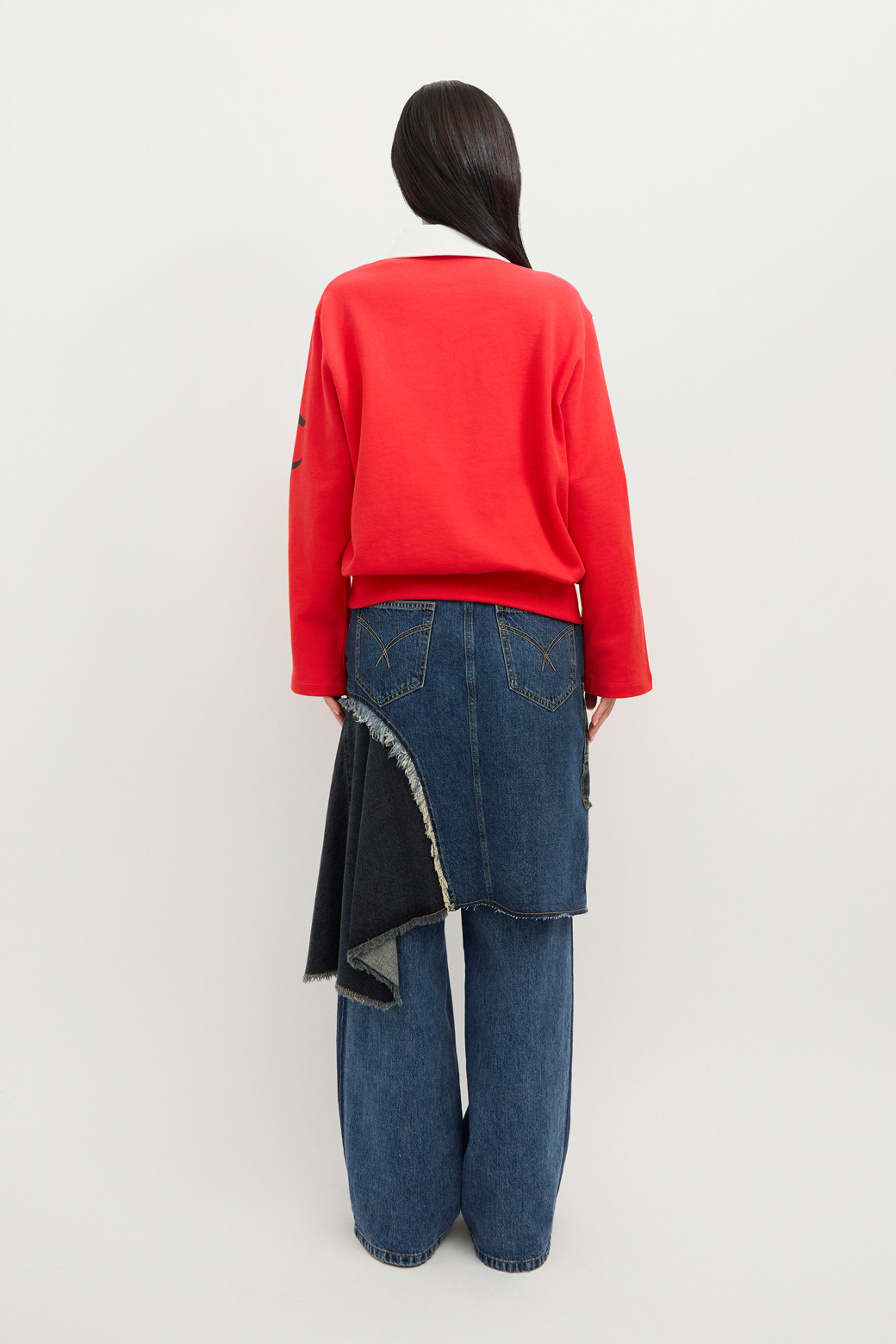 LUCKY CHOUETTE - 미디스커트 - Color Block Asymmetric Denim Skirt (blue)