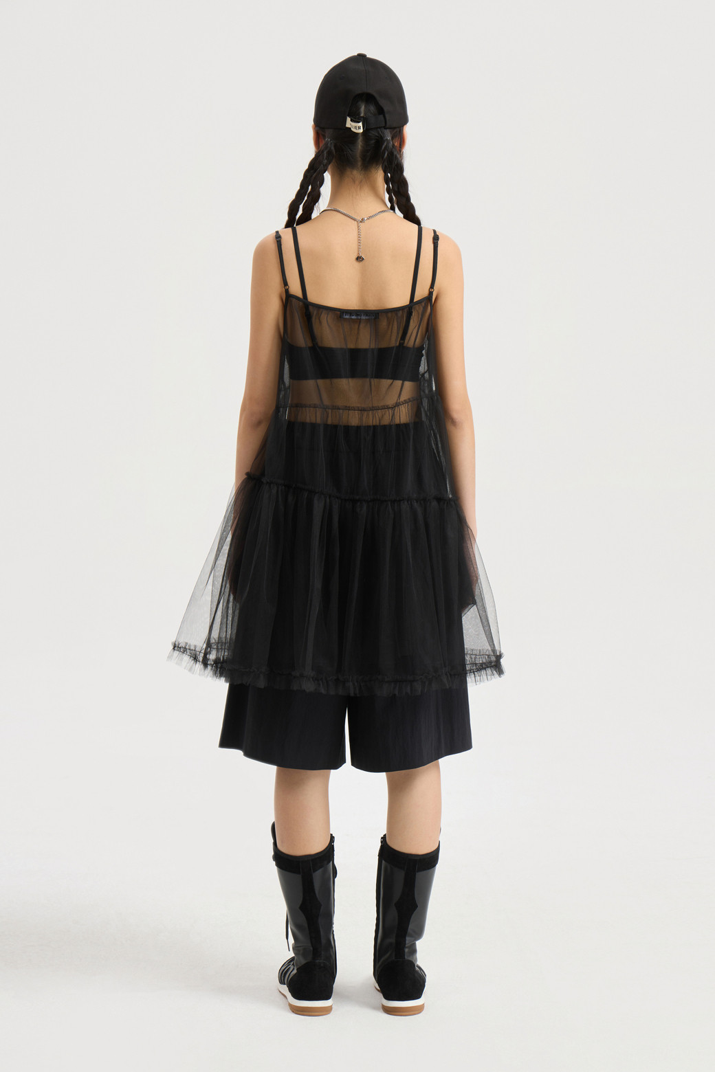 LUCKY CHOUETTE - 블라우스 - Shirring Mesh Top Blouse (black)