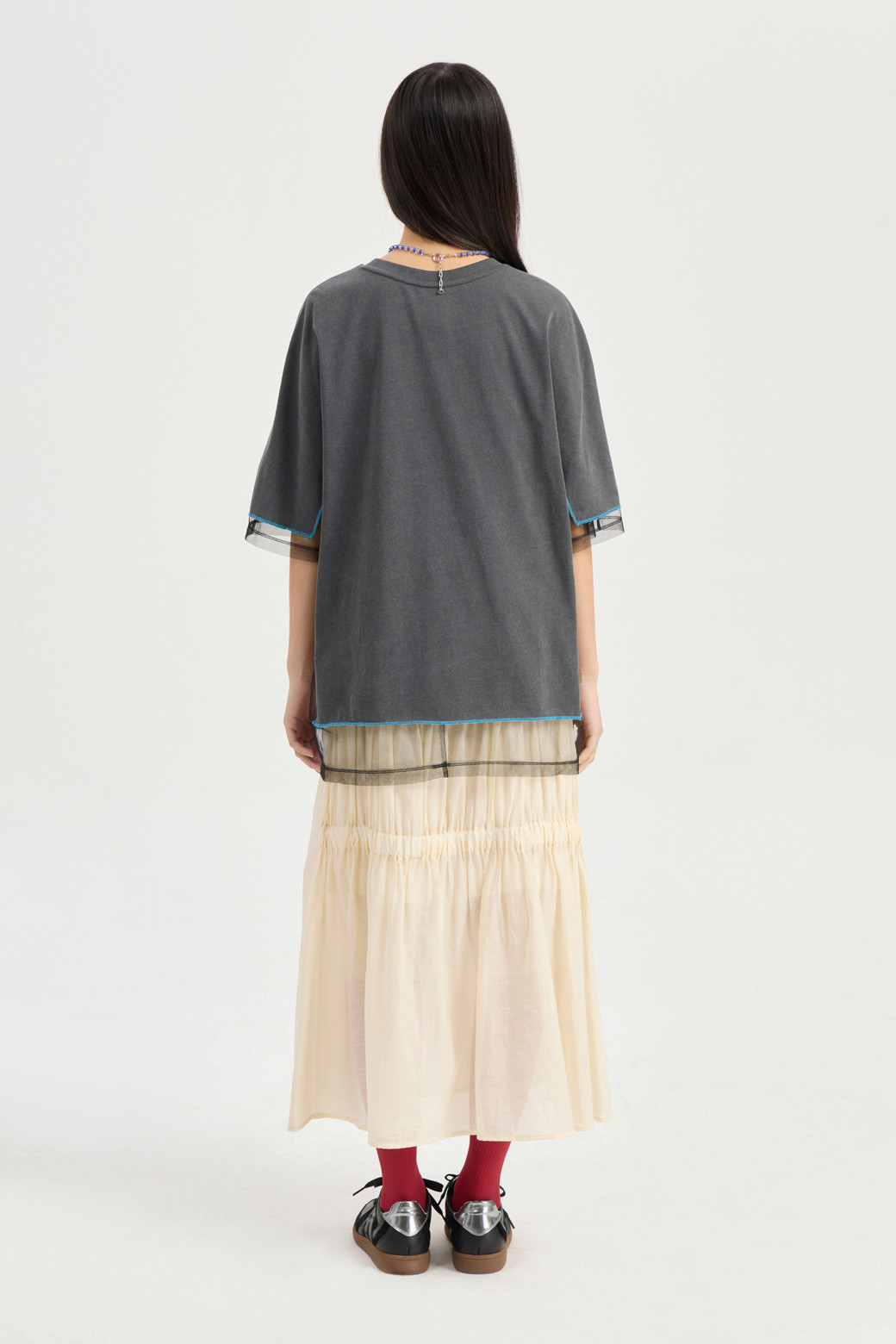 LUCKY CHOUETTE - 반소매 티셔츠 - Mesh Loose Fit Half Sleeve T-shirt (dark grey)