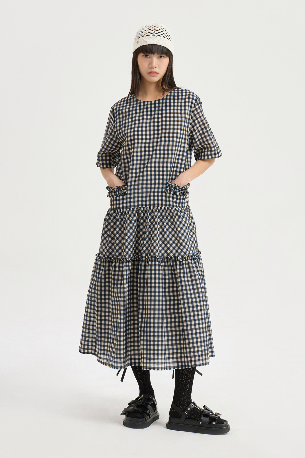 Re-Order] Frill Colored Half Sleeve Long Dress (multi color