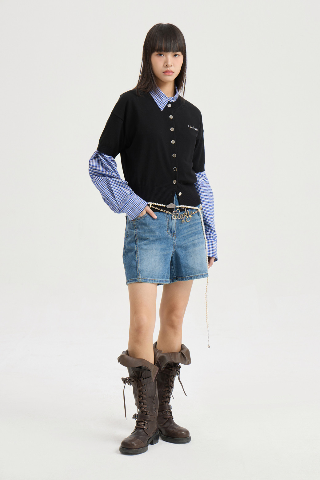 LUCKY CHOUETTE - 쇼트팬츠 - Back Banding Denim Shorts (blue)