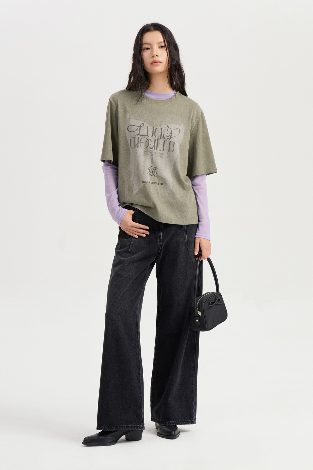 LUCKY CHOUETTE] Semi Wide Denim Pants (dark grey)