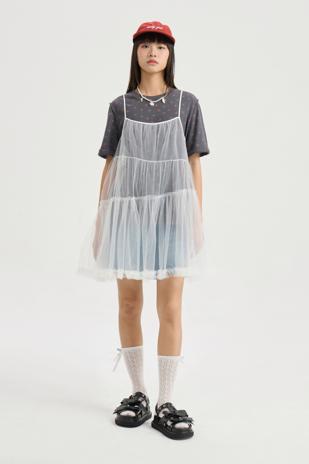 LUCKY CHOUETTE - 블라우스 - Shirring Mesh Top Blouse (white)