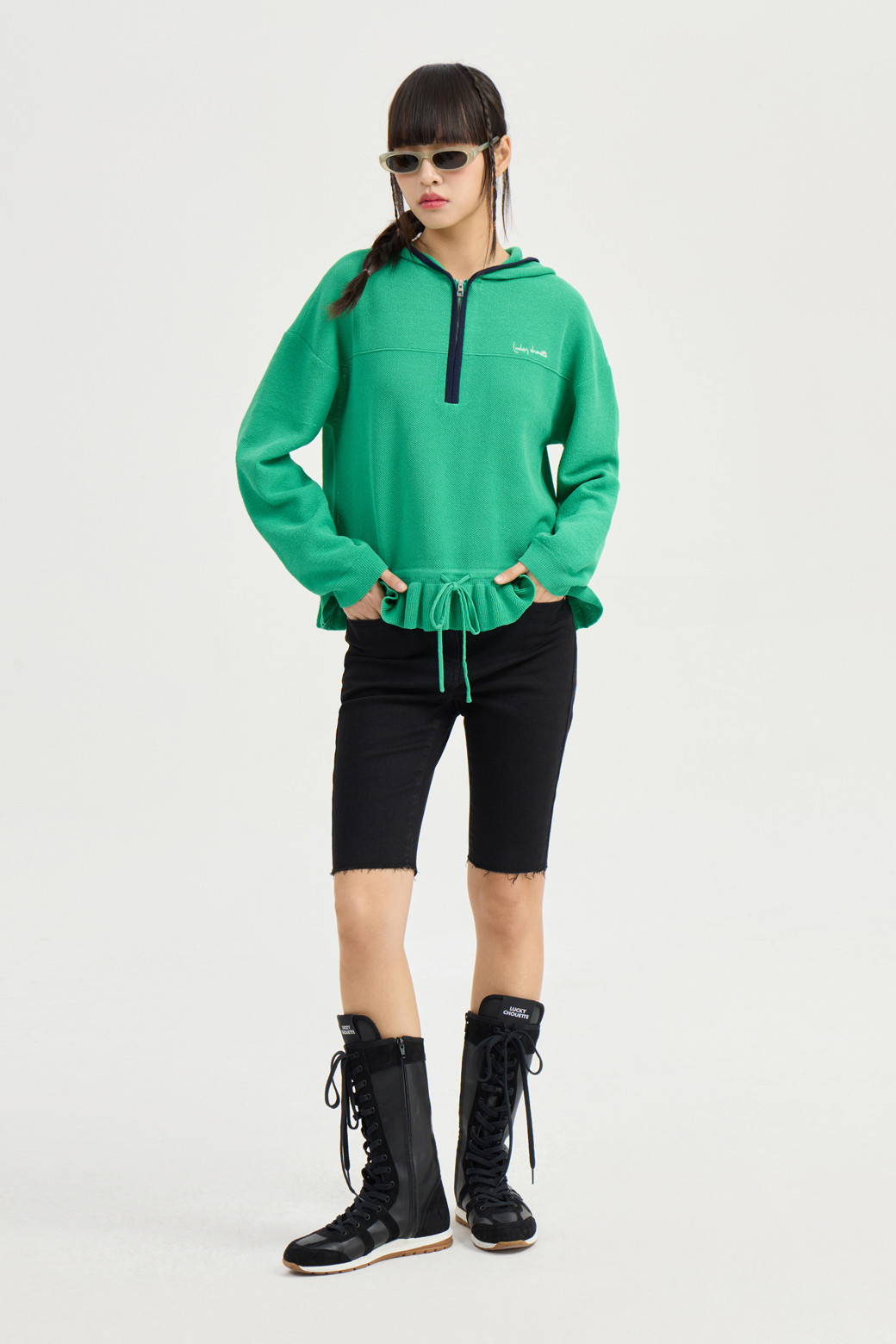LUCKY CHOUETTE - 스웨터 - Zip Up Hood Pullover (green)